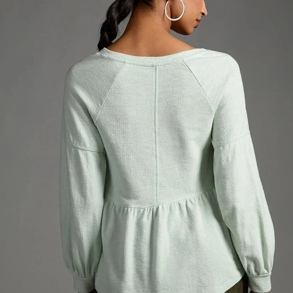 Anthropologie Pilcro Long Sleeve Baby Doll Top Sz. Small Mint Green - Picture 7 of 8